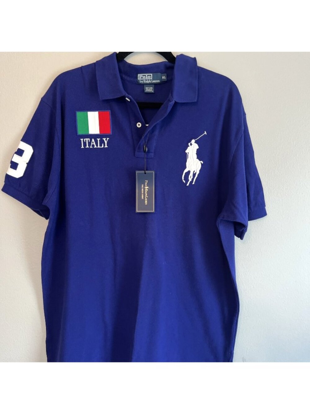 Ralph Lauren Polo Shirt Italy Flag Large Pony Logo Blue XL NWT